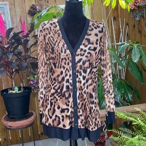 CHICO'S Women's Animal-Print Mesh Cardigan Knit Top Long Sleeve Size 0 - Small